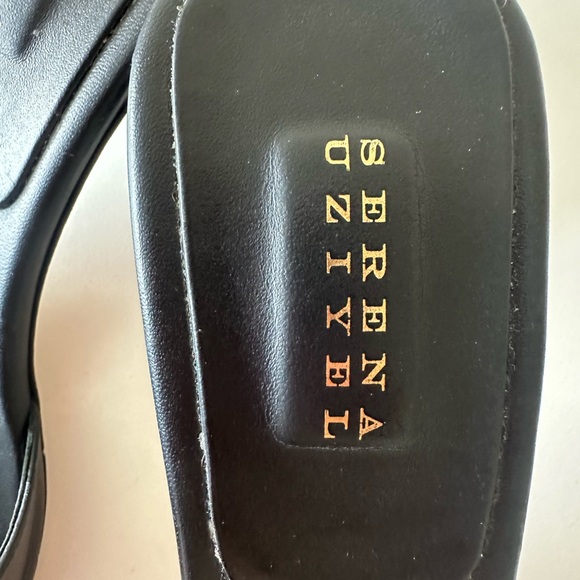 Serena Uziyel Black Leather Gold Kitten Heel Sandal Mule Slide - Picture 4 of 7